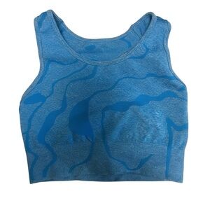 Blue Seamless Patterned Sports Bra - Crop Top - Size S